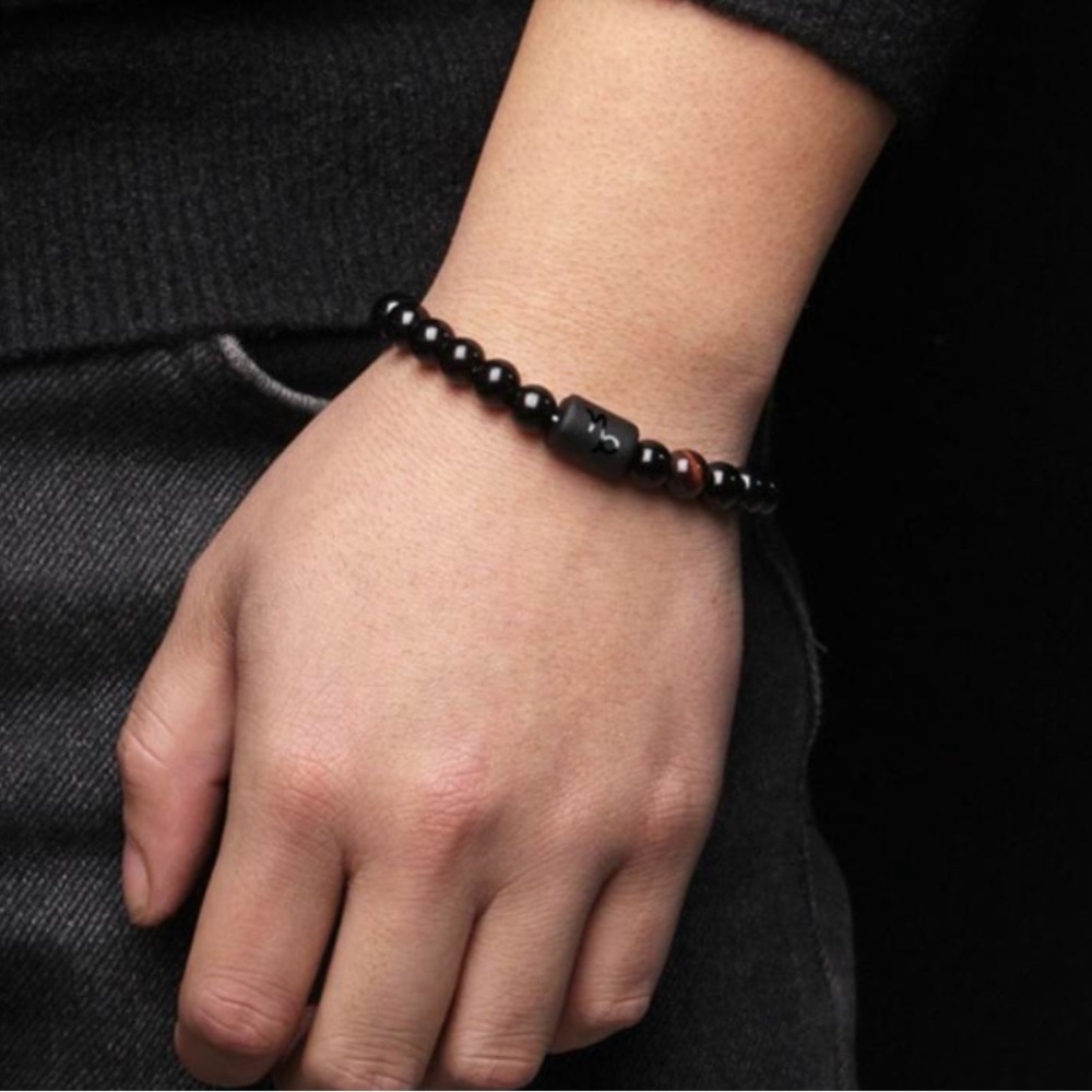 Virgo Zodiac Black Bracelet with Tiger Eye - Picture 2 of 7
